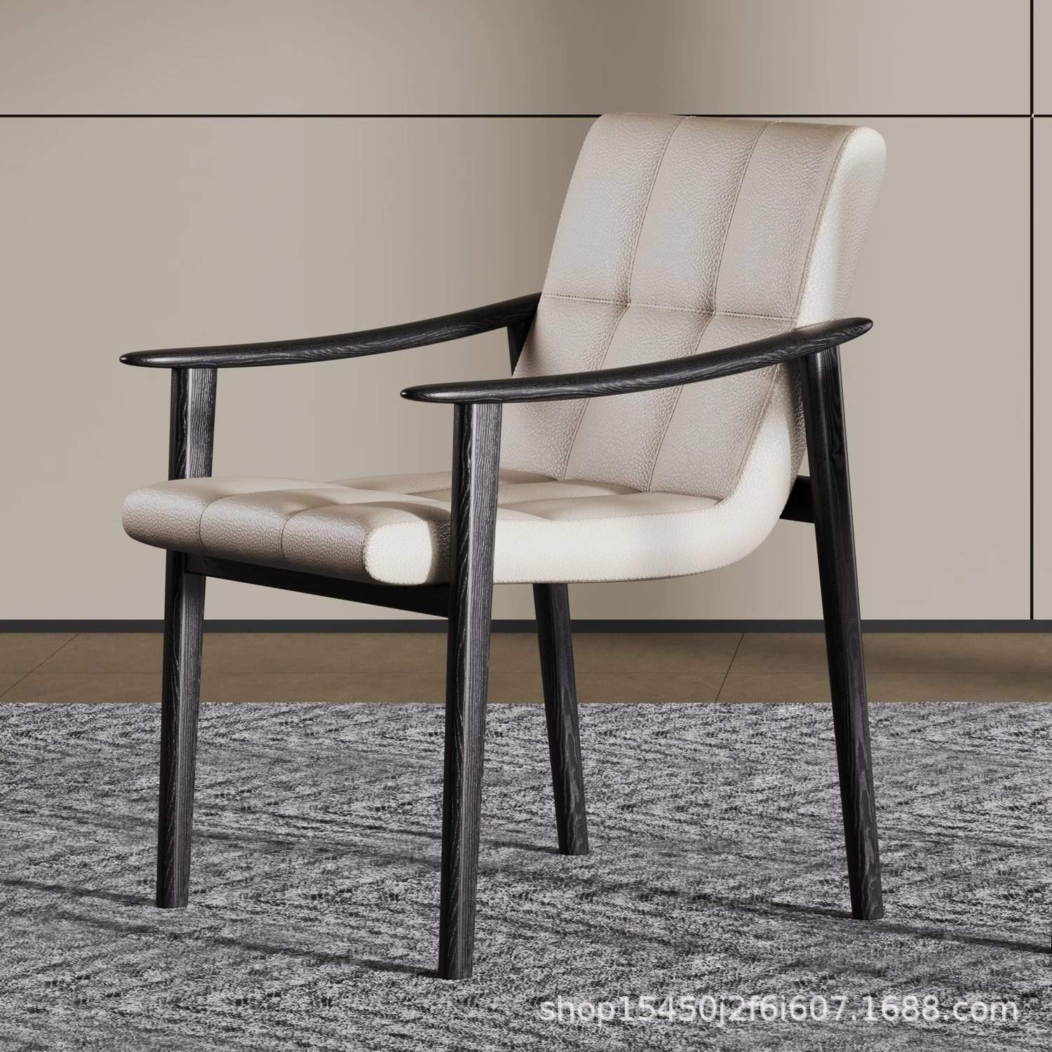 意式极简设计师创意单人沙发芬恩椅白蜡木客厅阳台洽谈真皮休闲椅