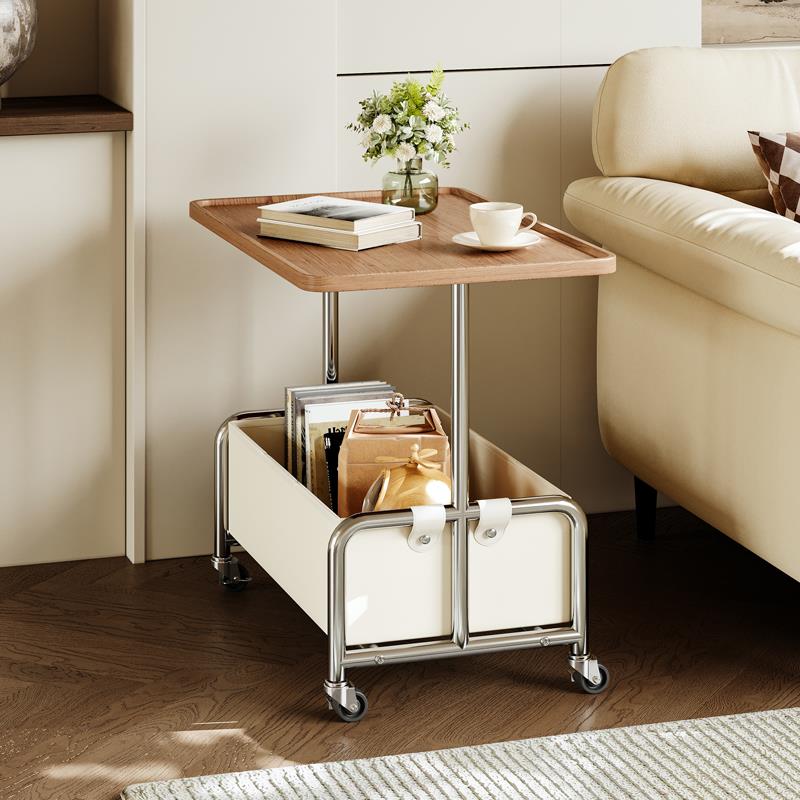 可移动沙发边几现代简约小推车茶几轻奢感中古床头边柜置物架