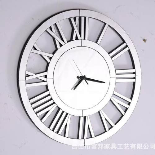 北欧创意复古茶色镜面时钟别墅客厅圆形玻璃装饰镜面时钟美观大气