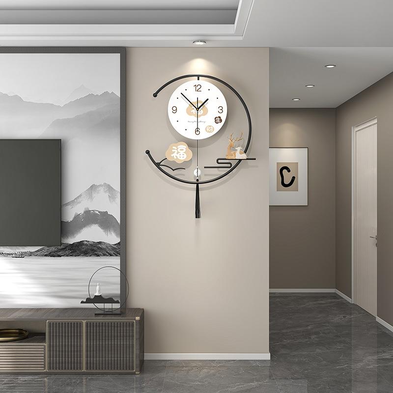 新中式钟表挂钟客厅现代家用餐厅时钟高级感挂墙奶油风静音装饰钟
