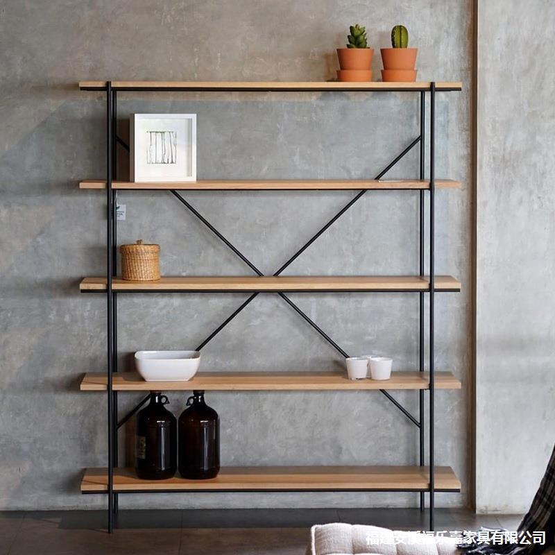 美式复古实木书架工业风多层置物架家用简约落地收纳铁艺展示架