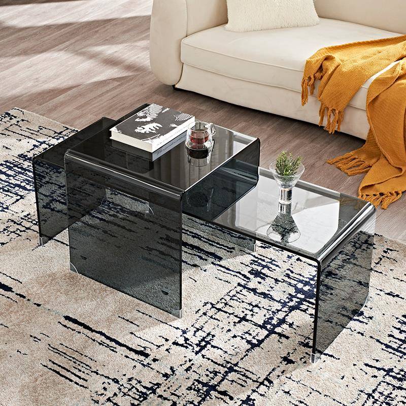 6R意式极简大小子母功夫透明玻璃轻奢阳台茶几2021新款现代简约组