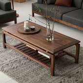 北欧轻黑胡桃木全实木茶几新中式 现代简约樱桃木原木客厅家用茶台