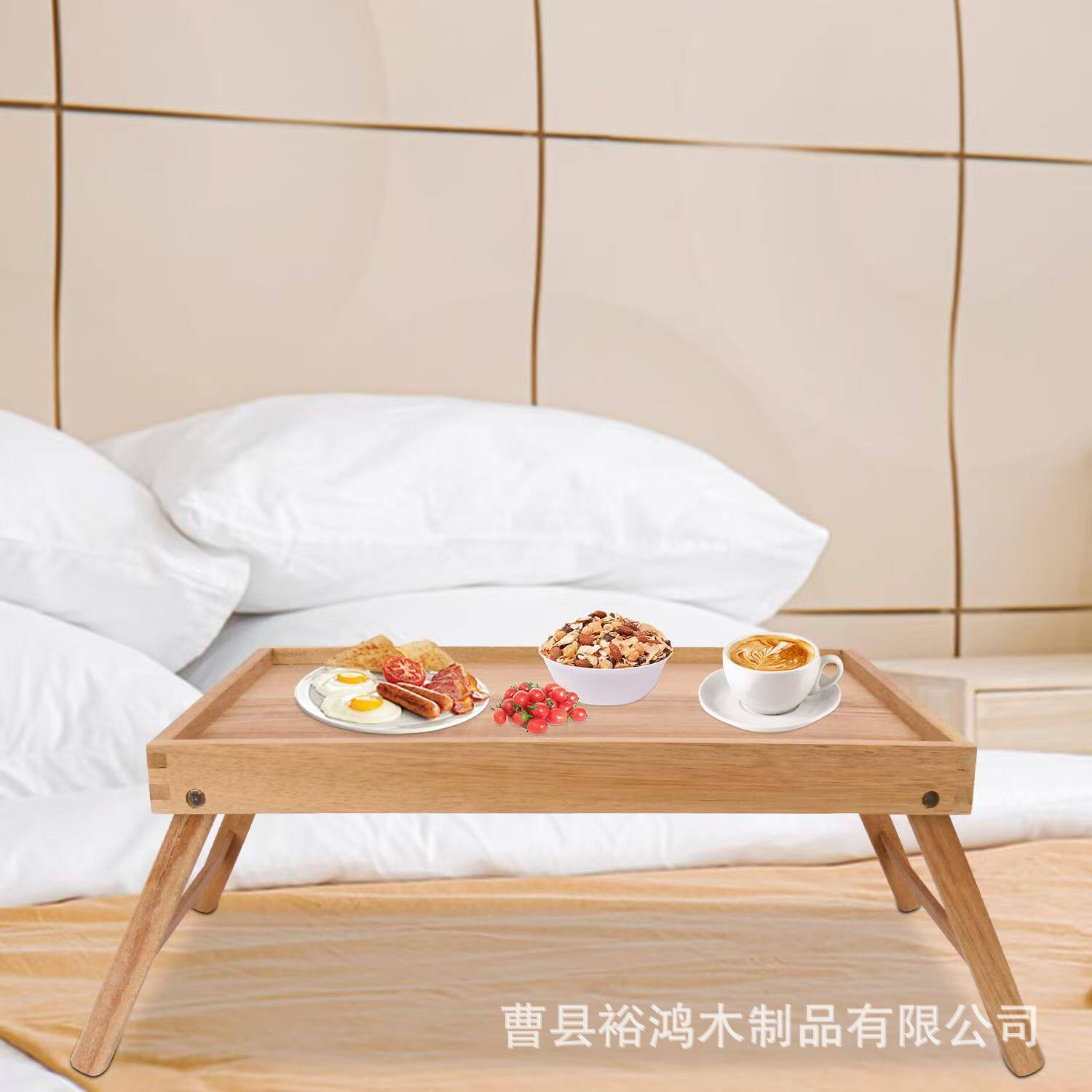 跨境实木月子餐床上简易折叠桌木质茶盘水果托盘户外野餐折叠桌子