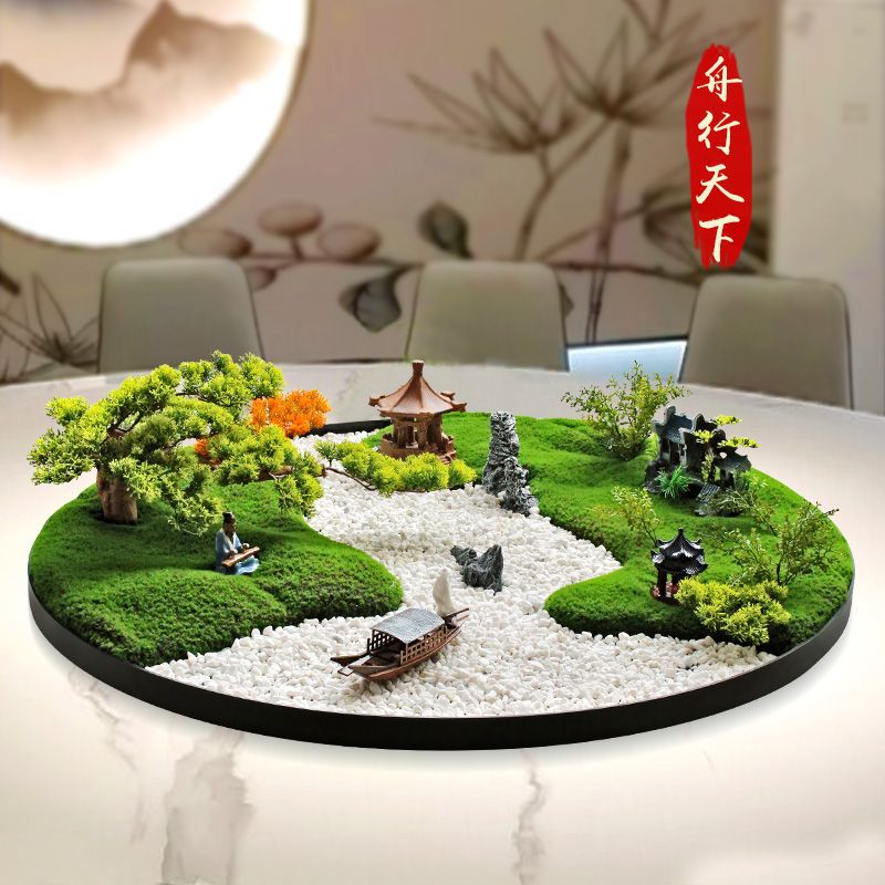 中式圆桌转盘餐桌花艺摆件