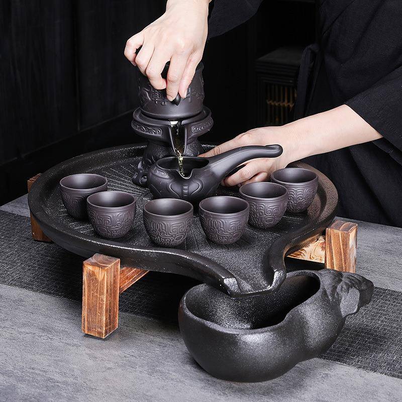 家复古半石磨自动茶具黑套T3ka5Yms装粗用陶陶茶盘整套功夫