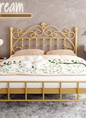 单欧式铁艺床儿现童女孩公床代PRT简约双人床出租房公寓1.主5米铁