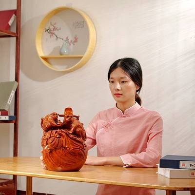 花梨木雕代代封侯十二生肖猴子摆件家居玄关补角吉祥物装饰工艺品