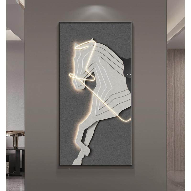 意式VFT客极感简玄关装饰画led灯画时尚骏马入户墙面挂画竖版壁厅