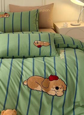 秋冬类加厚纯棉磨毛床上四件KJZ套A100全棉毛人巾绣卡通被床套单