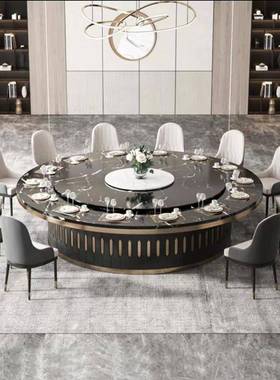 酒店大圆ZPZ桌轻奢岩转板动餐桌盘电磁炉电20人食饭店堂豪华圆形