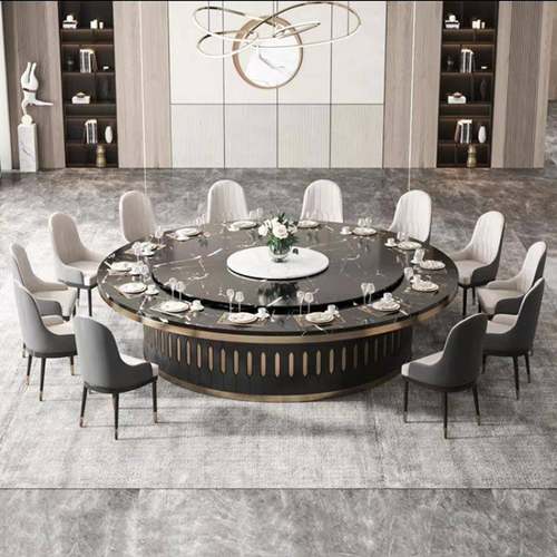 酒店大圆ZPZ桌轻奢岩转板动餐桌盘电磁炉电20人食饭店堂豪华圆形
