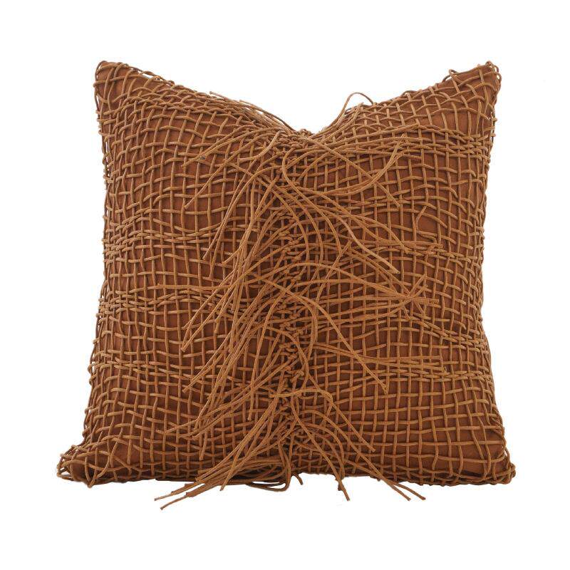 轻样奢风客厅抱套流苏手OSX工宿编织枕靠垫现代简约板间民沙发靠