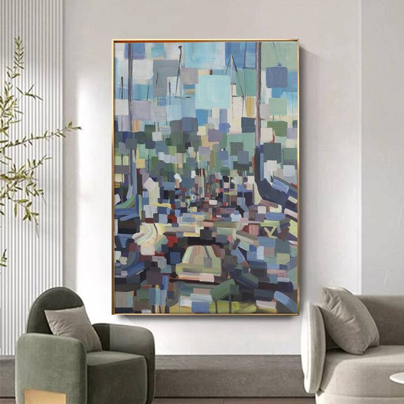 纯手绘油画【多彩色块】书房客厅装饰画走廊玄关餐厅立体抽象挂画图片