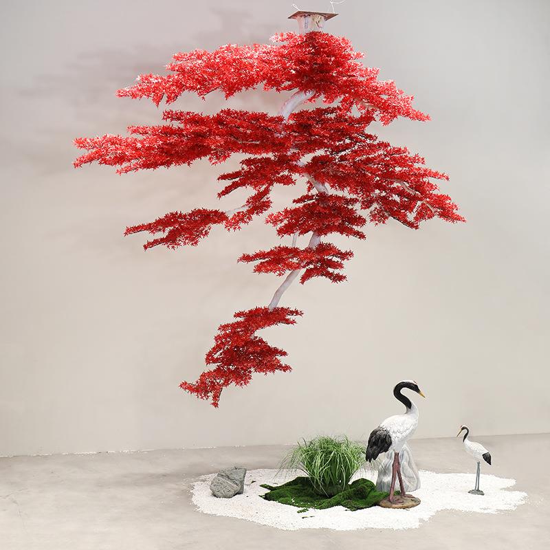悬挂红枫树大型鸡爪槭壁挂挂仿真枫树商酒店大堂叶倒枫枫树剥皮树