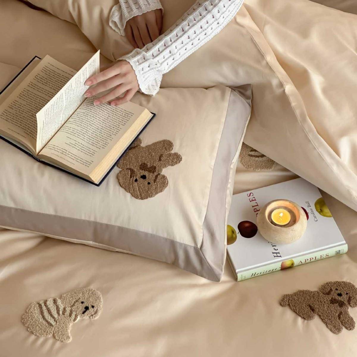 卡通长绒三四件套可爱小狗巾刺绣纯毛棉儿ZUO被套童床上棉用品