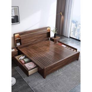 LTP胡桃木实木床人床2米x米2床大200×220乘两2米二新中式 双主卧