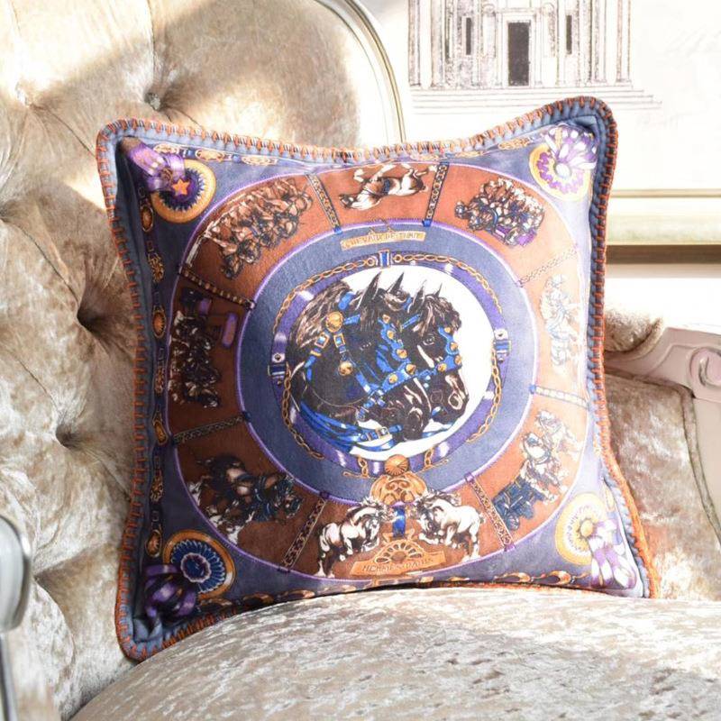 欧美轻绒客奢沙含发装FXH饰抱枕锦狐印花抱枕居家厅样板房摆饰靠