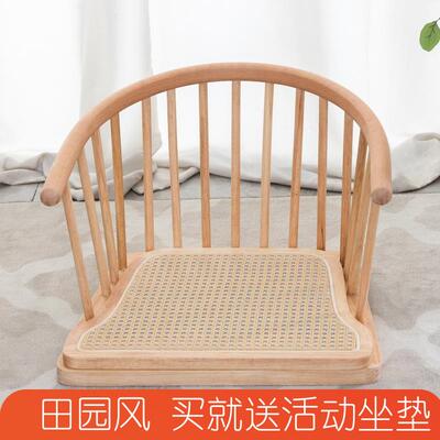 C实木榻榻米椅子日式座椅床上靠背椅落地和室椅飘窗茶椅和式椅孔