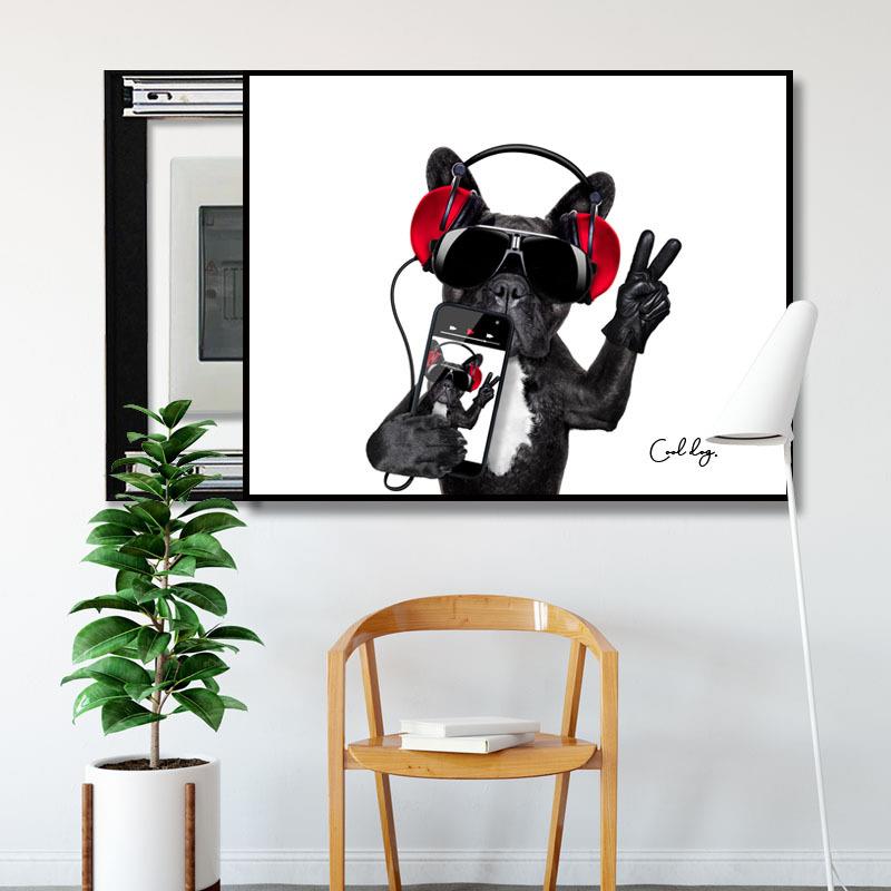 北欧电表箱装饰画可推拉简约现关盒遮挡M画个性斗牛犬电闸挂画图片