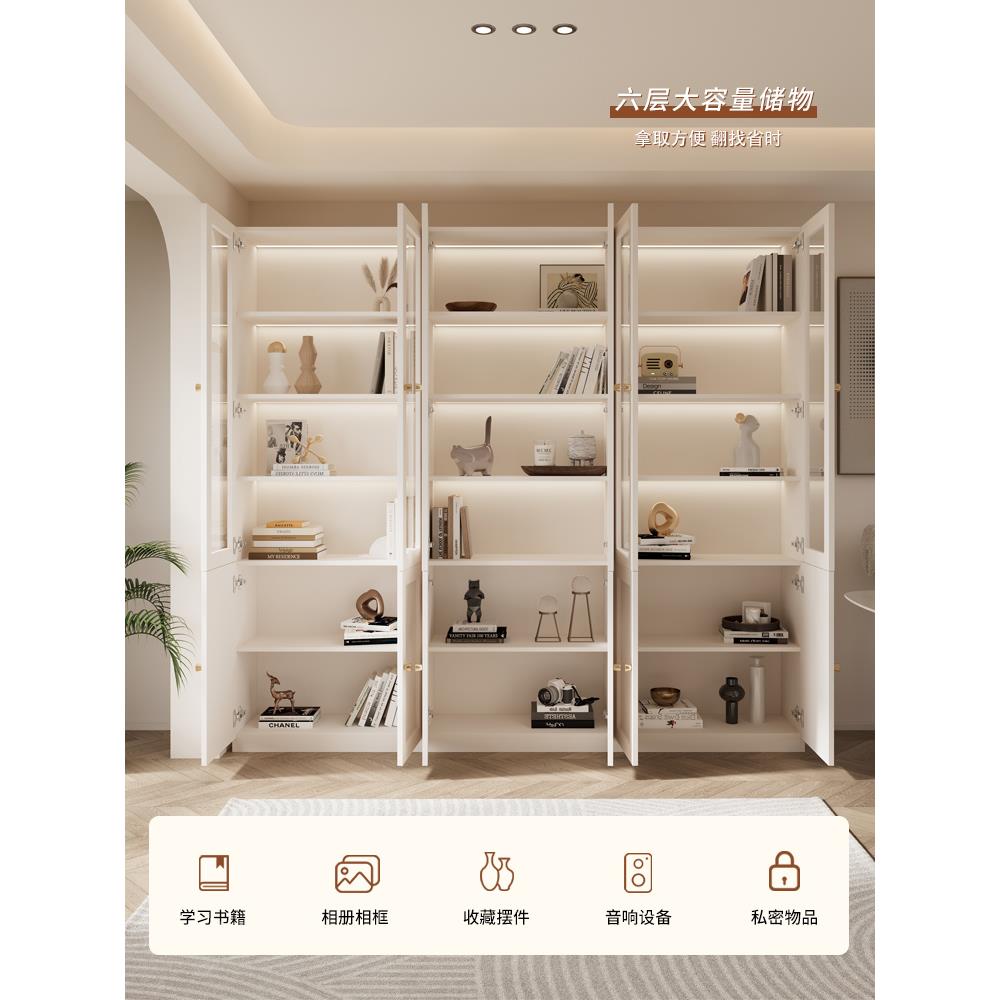 7K实木储物柜收F7759J96纳柜玻璃门法柜式防家用尘展示柜客厅白色