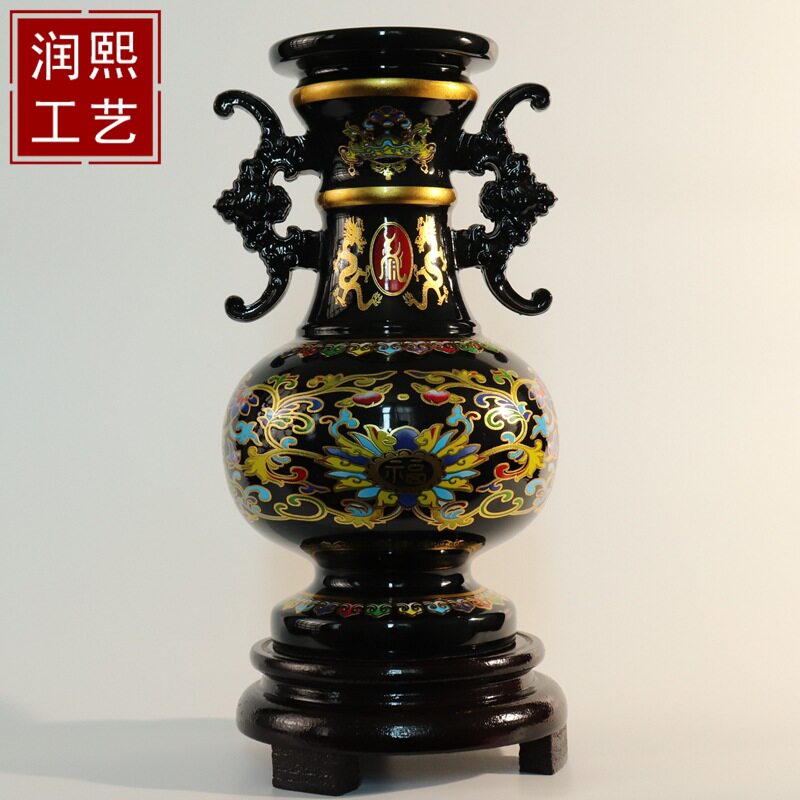 泰山墨玉福禄平安玉瓶摆件精雕工艺品家居客厅办公装饰青花瓷摆件