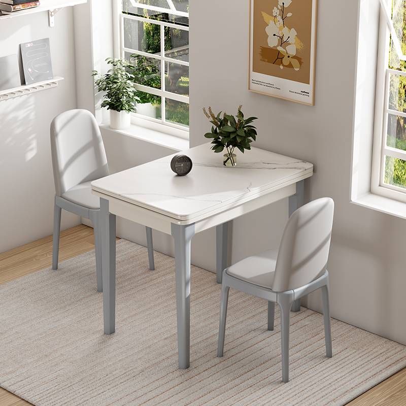 W6岩板小户型折叠餐桌家用可伸缩实木餐桌椅组合现代简约轻奢饭桌