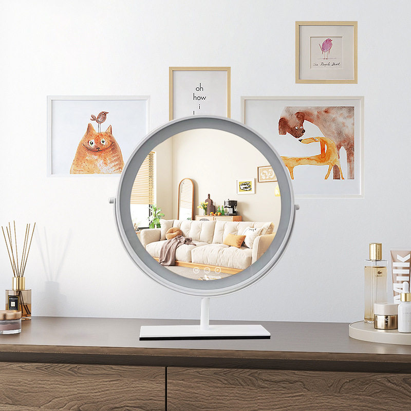 桌面补光灯led镜美妆女学生宿舍大圆镜充电带灯LED光源款调光化妆