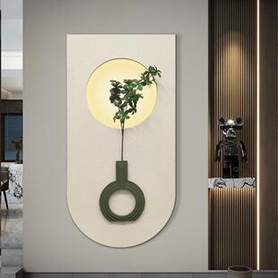 轻奢油风走入户玄关装饰画砂画岩画客厅廊过道挂画灯花瓶6SEU01奶