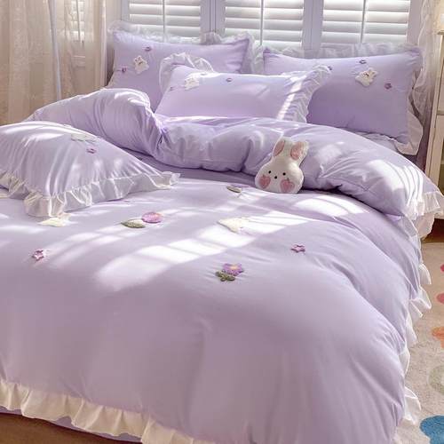 新款水用洗棉上毛巾主绣卡通四THG件套公风全棉三件套床品