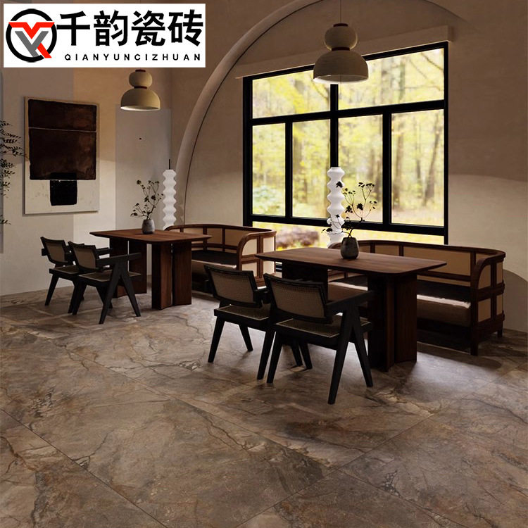 深咖色仿大理石纹哑光质感瓷砖客餐厅仿古砖民宿连锁店防滑地砖