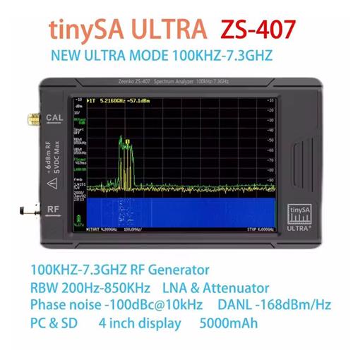 新款4寸TinySA ULTRA Plus手持频谱分析仪 100k-7.3GHz检测无人机
