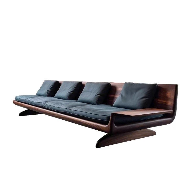 新中式四人位北美黑胡桃木沙发简约现代客厅大小户型直排真皮沙发