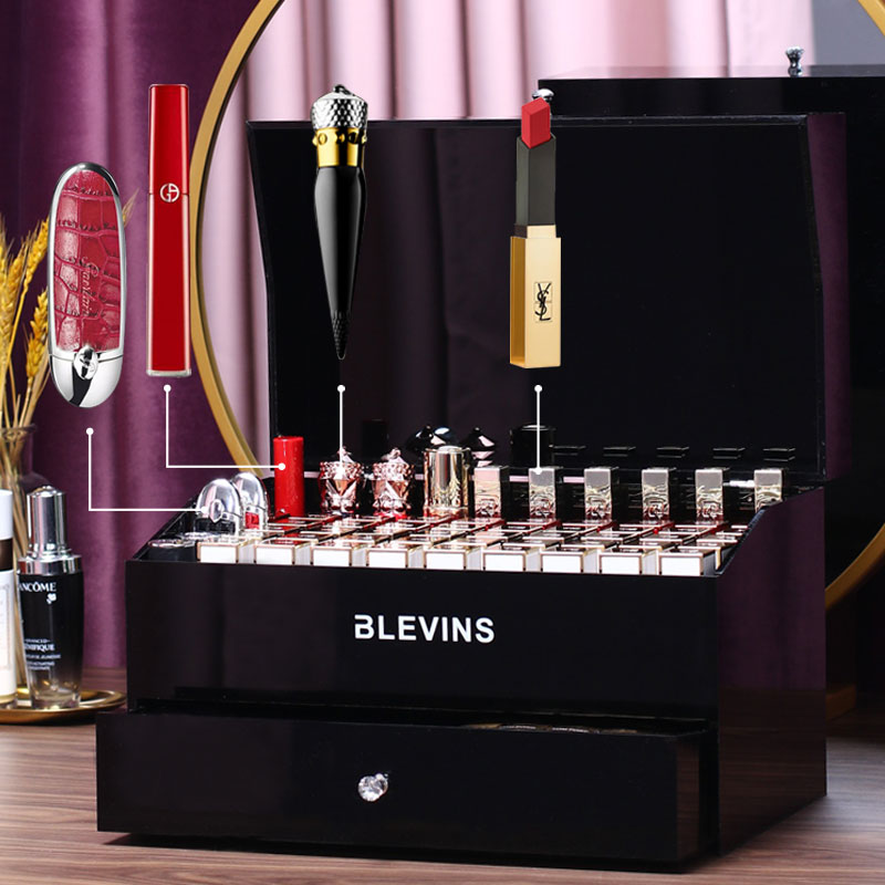 口红收纳盒带盖格子架子多格欧式小奢华收纳架唇膏盒W子唇釉收纳