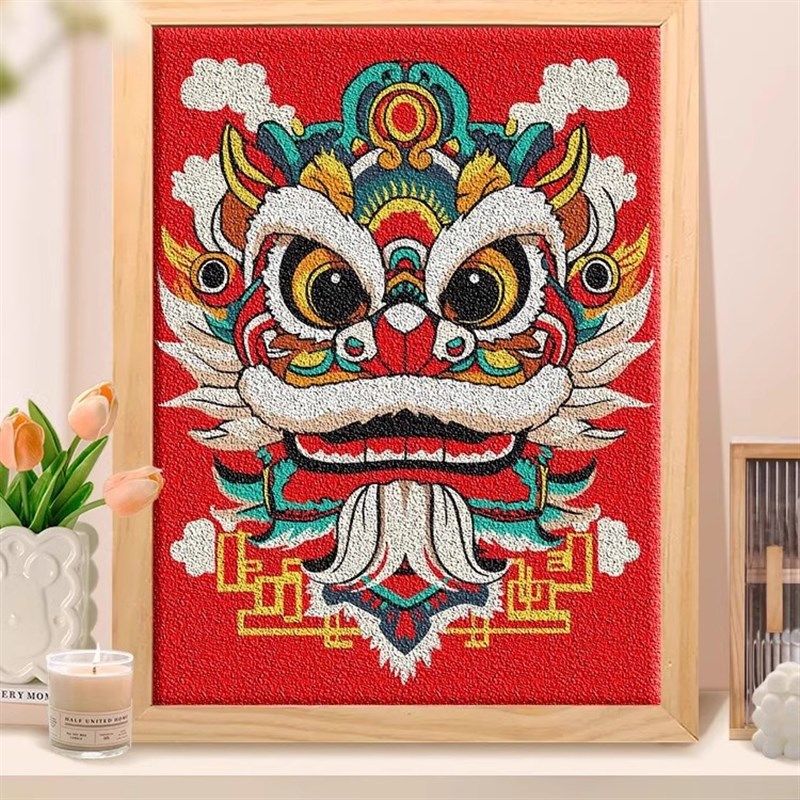 国潮醒狮非遗纸浆画diy全套材料手工戳戳肌理画填充立体创意礼物,家居饰品,DIY/数字油画,淘宝优惠券,粉丝福利购,淘宝优惠卷