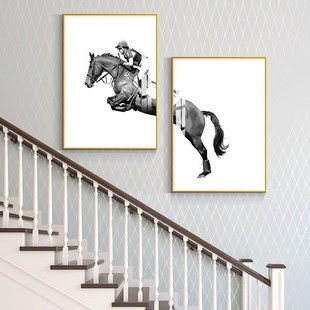 包安装复式楼梯装饰画走廊过道画马到成功壁画现代简约办公室墙画