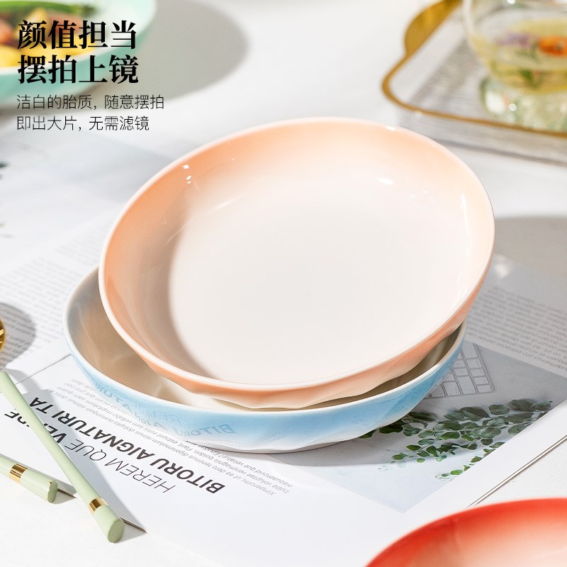 釉下彩盘子家用菜盘陶瓷高级感炒菜碟子创意深盘餐盘餐.具套装组