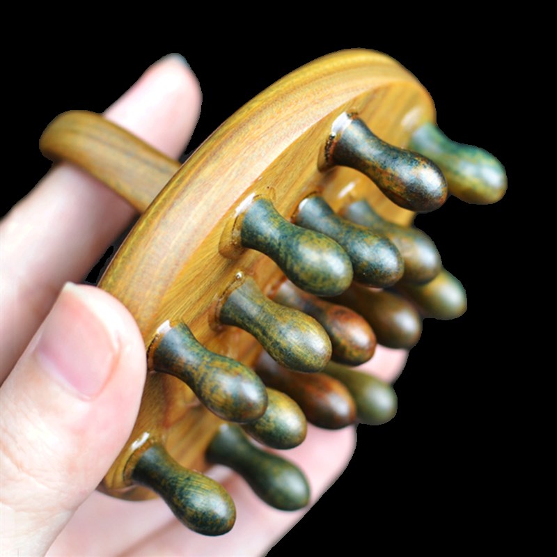 绿檀木齿头疗指环家用脱发防头部按摩头皮经络刮痧梳子疏通全身刷