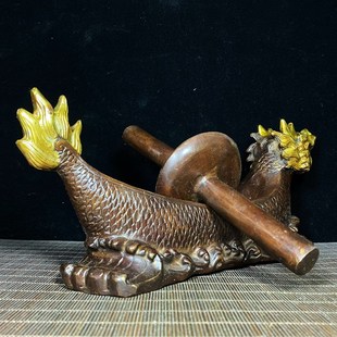 龙船药碾子纯铜药捻子摆件办公室中医馆药店装饰复古铜碾槽工艺品