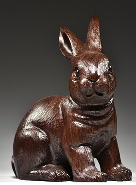 黑檀木雕兔子摆件实木十二生肖家居客厅电视柜摆设装饰红木工艺品