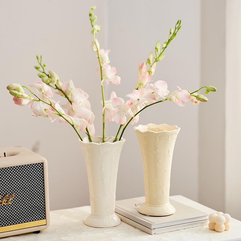 花瓶摆件客d厅插花轻奢高级感奶油色陶瓷新中式水培鲜花复古创意