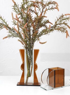 现代简约创意茶色玻璃花瓶民宿摆件客厅花器酒店样板房间软装饰