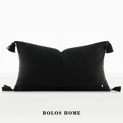 柏洛斯weave轻奢黑色棉麻编织绣花高端样板房客厅沙发靠背腰枕垫