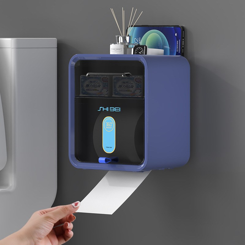 纸巾盒免打孔壁挂式防水浴室双层抽屉可视窗卷纸抽纸多功能置物架