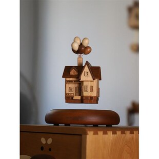 悬磁浮飞级屋环游记摆件实木质创意气子球木屋房高GAM办公室桌面
