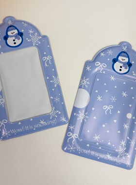 蓝色小雪人ins风雪花加厚PVC卡套3寸拍立得相册小卡校园卡收纳套
