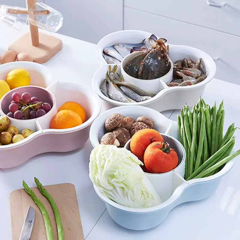 火锅菜盘蔬菜拼盘厨房塑料家用三层洗菜盆沥水篮水果盘配菜盘神器