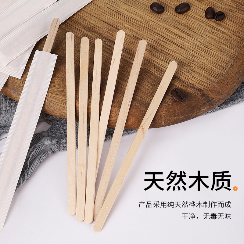 一次性咖啡搅拌棒奶粉搅拌棍木质热饮蜂蜜搅棍棒500只装独立包装
