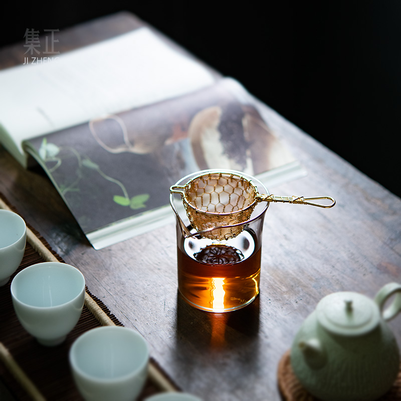 集正 黄铜编织茶滤 手工纯铜茶漏铜丝网过滤器漏斗功夫茶道零配件