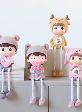 家居装饰品田园工艺摆饰情侣吊萌创意吊脚树脂玩偶隔板礼物摆件